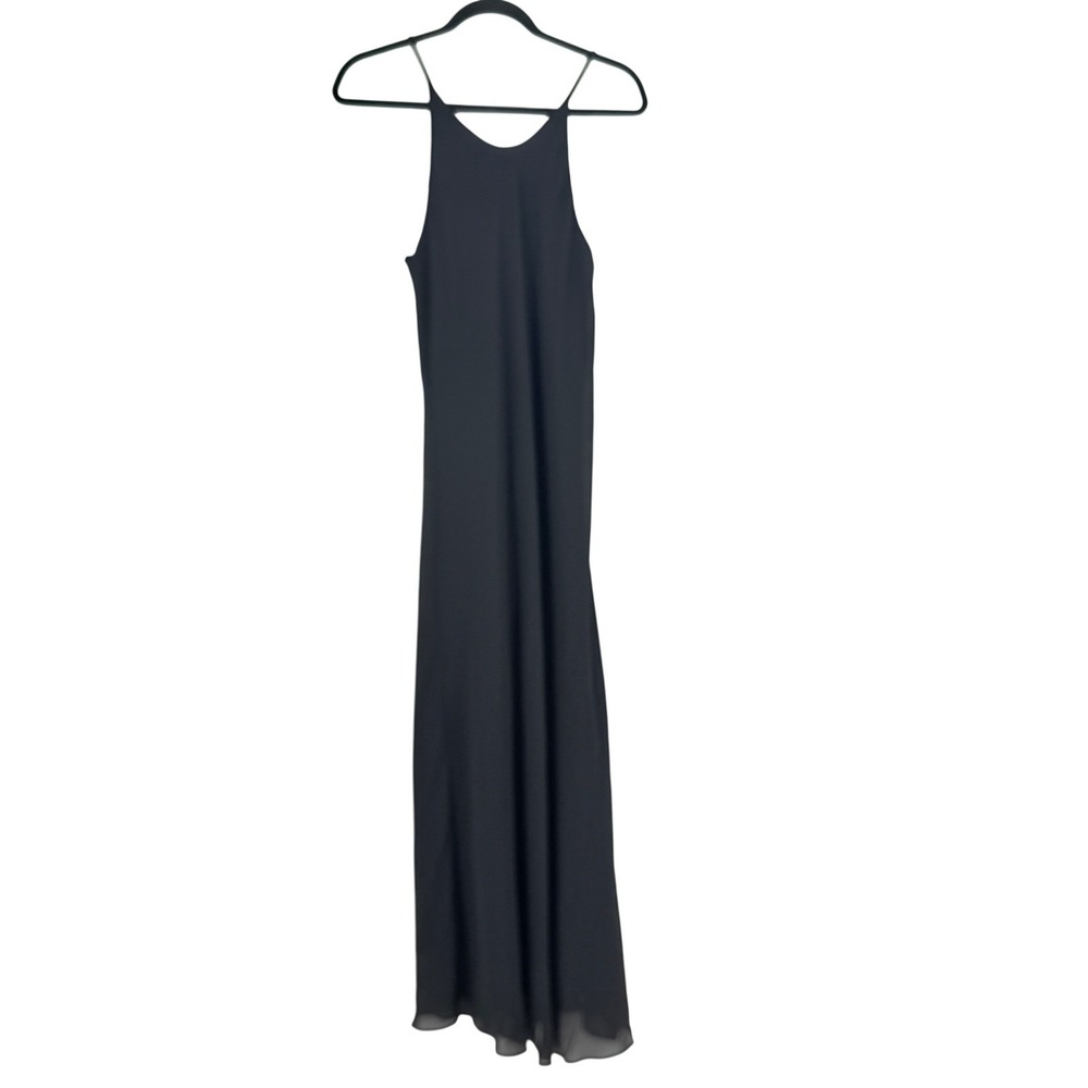 Vintage Y2K Black Halter Chiffon Formal Maxi Dress Homecoming Hoco Size 12 VTG